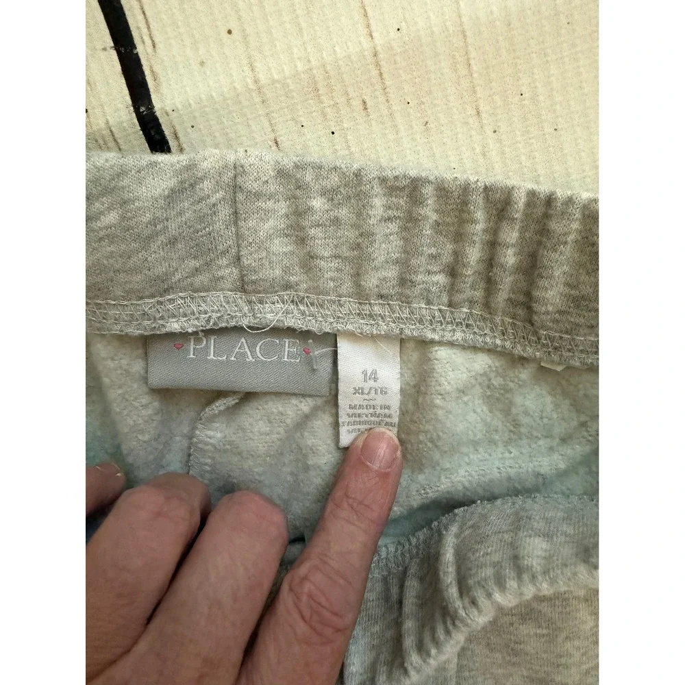 The Childrens Place Girls XL 14 Gray Rainbow Checkered Jogger Sweatpants Fleece